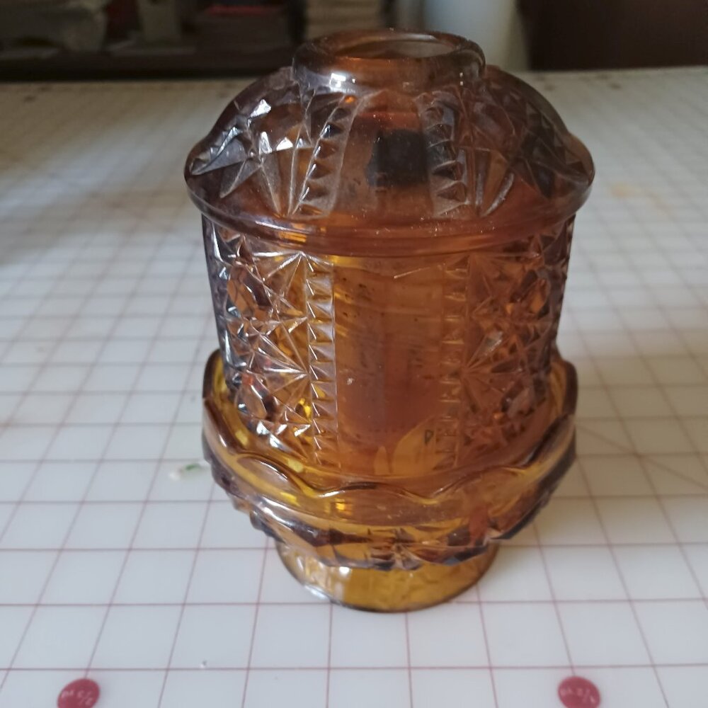 Vintage Indian Glass Large Golden Amber Stars and Bars Fairy Lamp